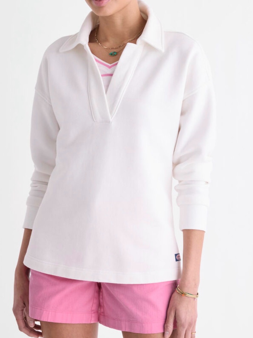 Vineyard Vines White Surf Terry Collared Pullover Sweatshirt
